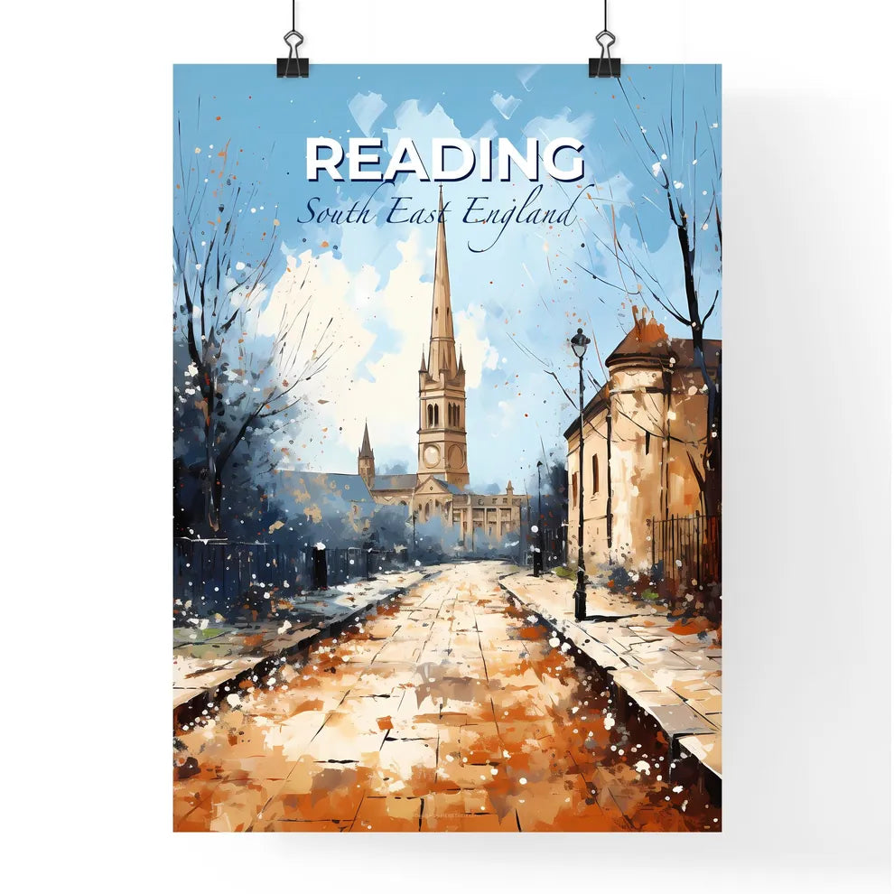 Reading, South East England, A Poster of a street with a church and trees Default Title