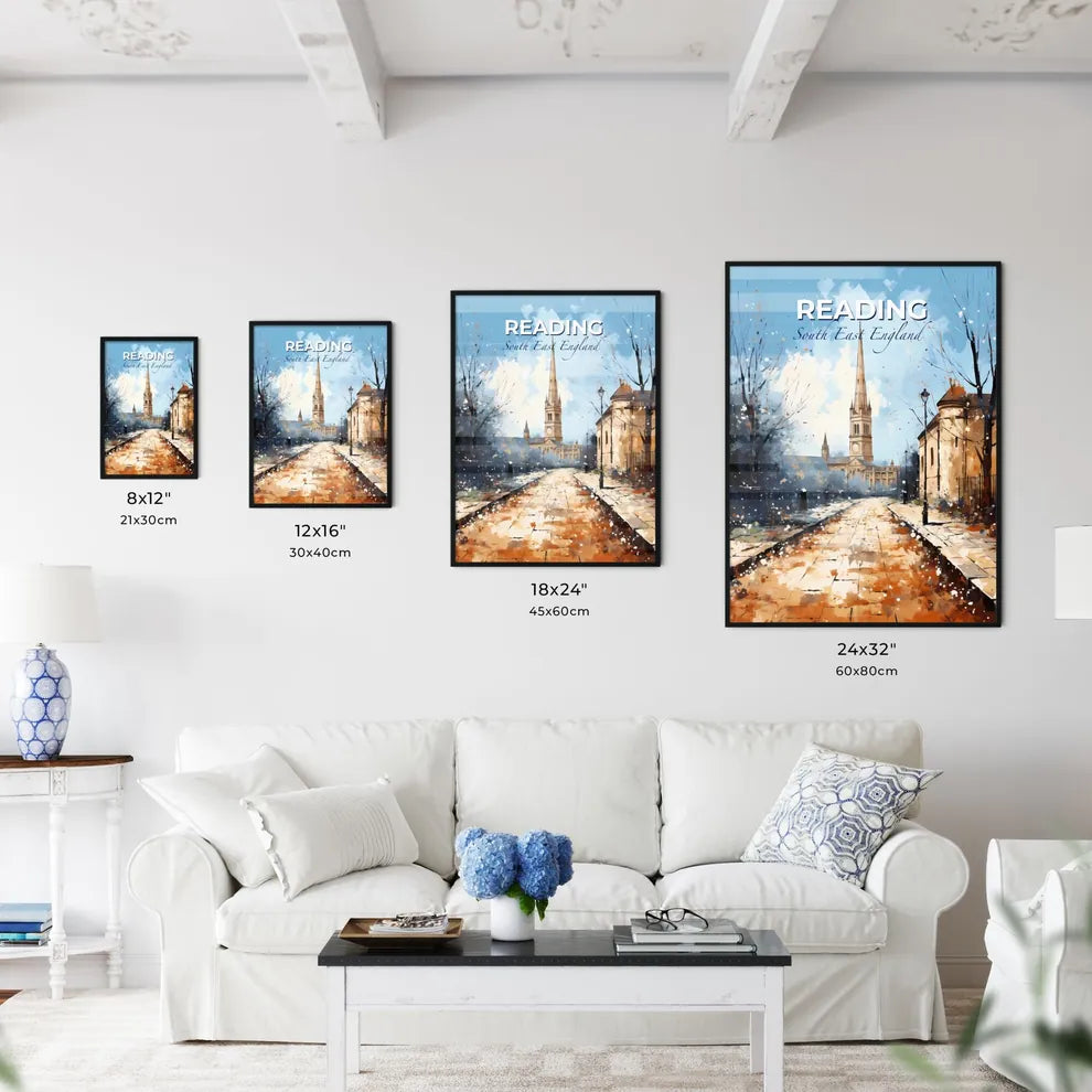 Reading, South East England, A Poster of a street with a church and trees Default Title