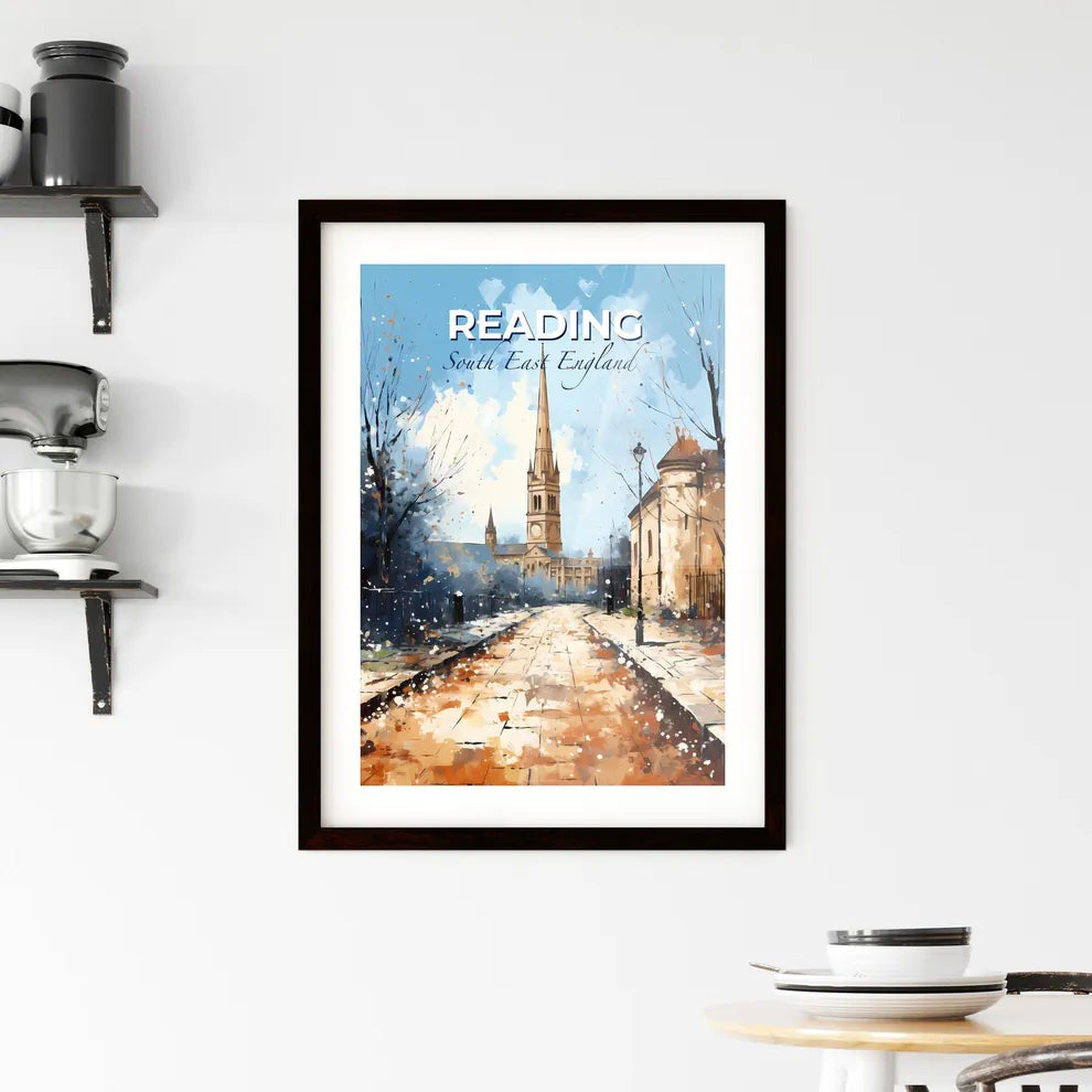 Reading, South East England, A Poster of a street with a church and trees Default Title