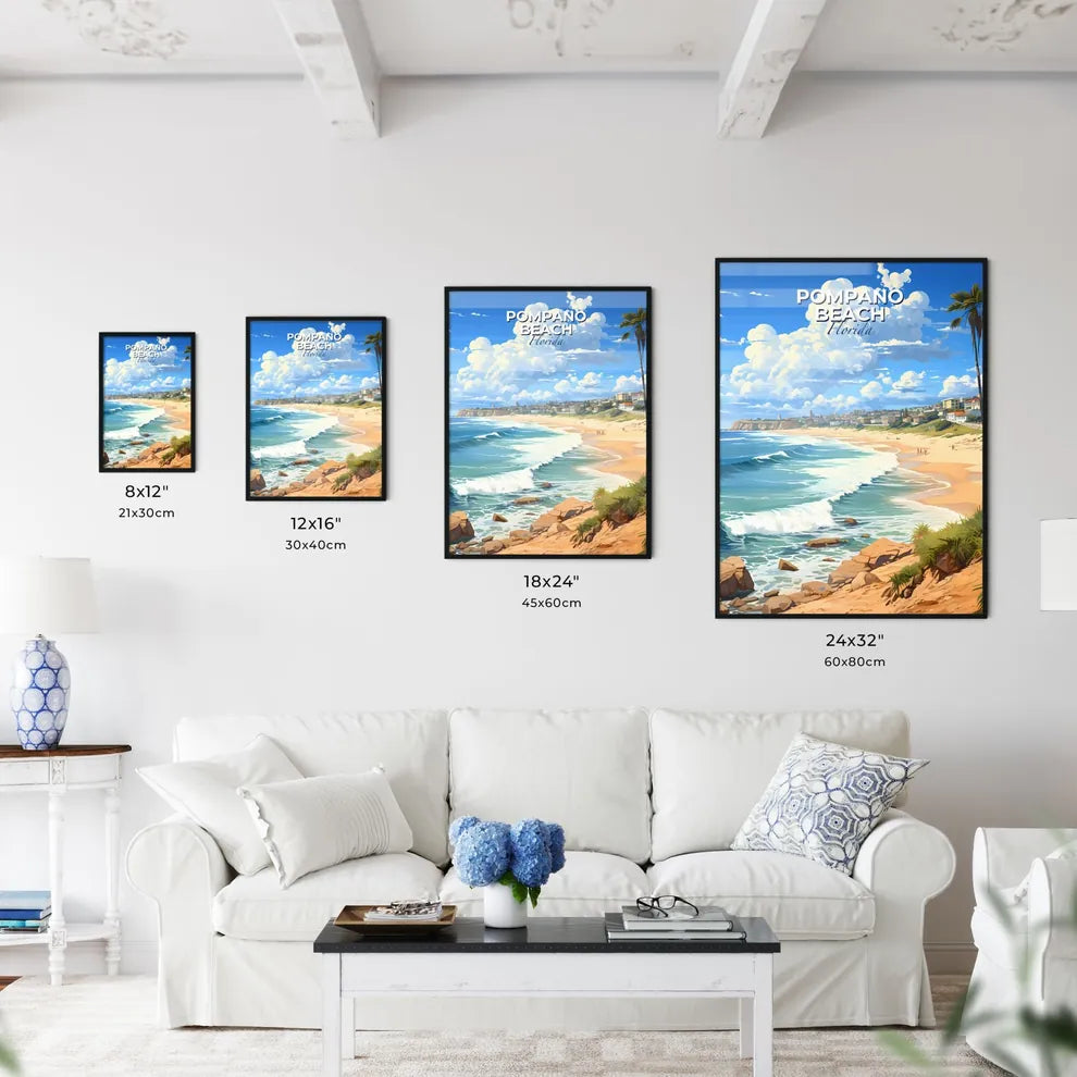Pompano Beach, Florida, A Poster of a beach with palm trees and waves Default Title