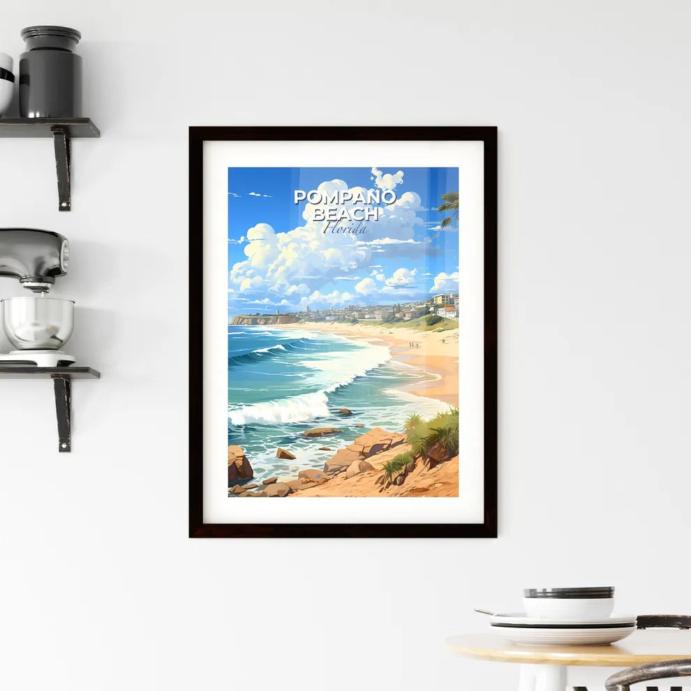 Pompano Beach, Florida, A Poster of a beach with palm trees and waves Default Title