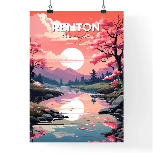 Renton, Washington, A Poster of a river with pink flowers and trees Default Title