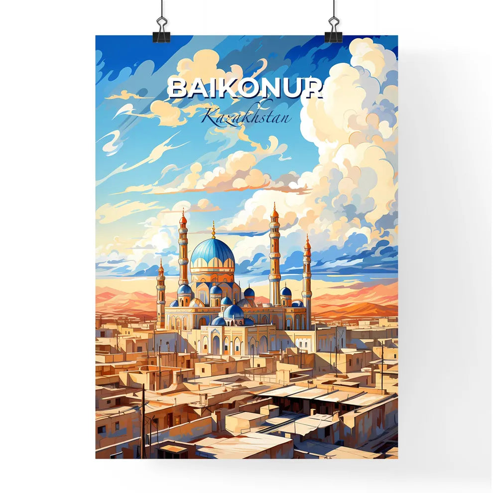 Baikonur, Kazakhstan, A Poster of a large building with towers and a blue dome Default Title