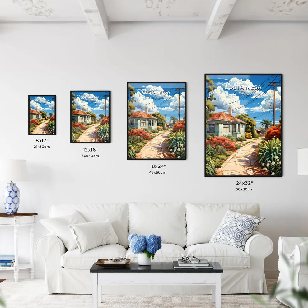 Costa Mesa, California, A Poster of a house with flowers and plants on a stone path Default Title