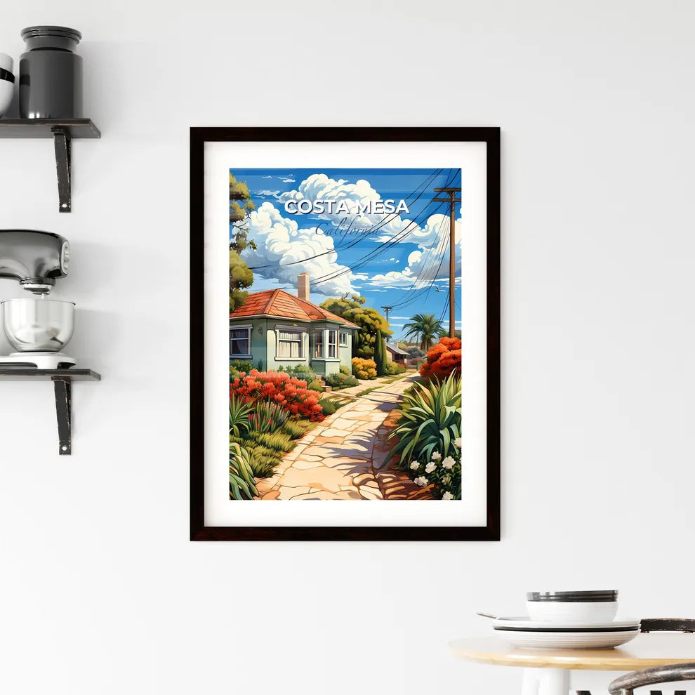 Costa Mesa, California, A Poster of a house with flowers and plants on a stone path Default Title
