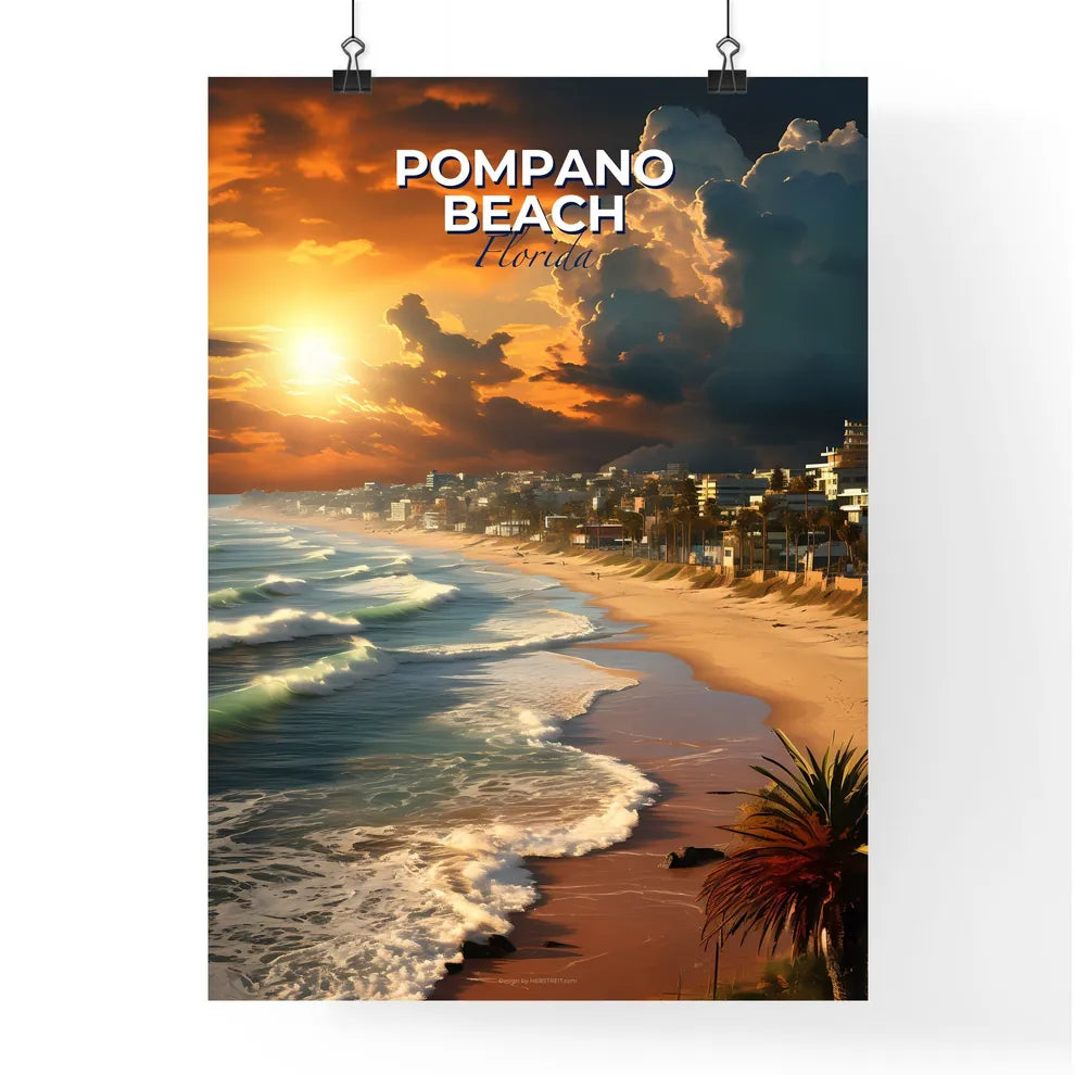 Pompano Beach, Florida, A Poster of a beach with buildings and waves Default Title