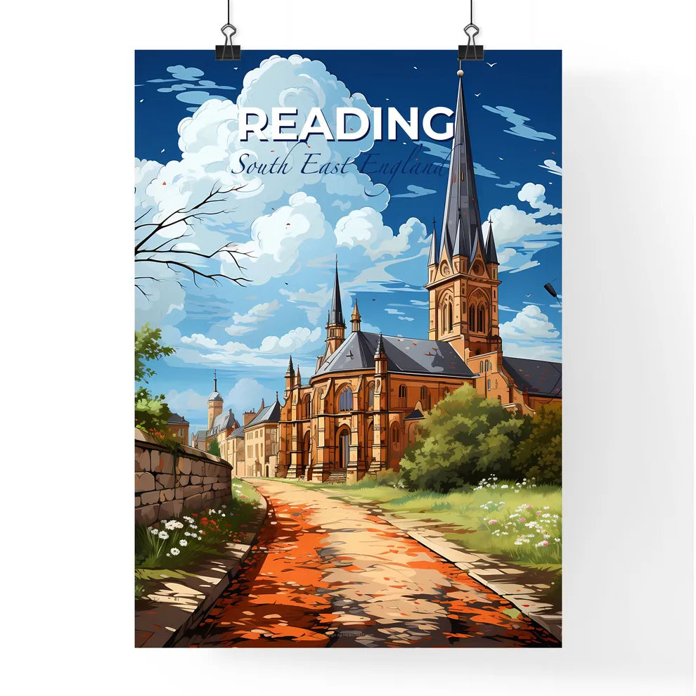 Reading, South East England, A Poster of a church with a steeple and trees Default Title