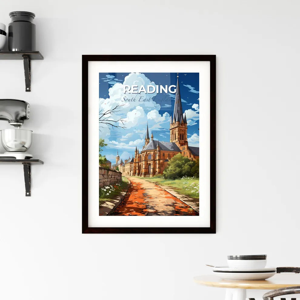 Reading, South East England, A Poster of a church with a steeple and trees Default Title