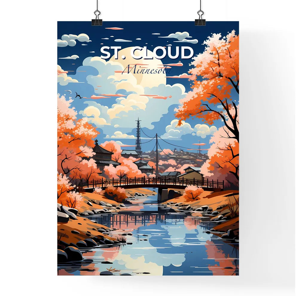 St. Cloud, Minnesota, A Poster of a painting of a river with a bridge and trees Default Title