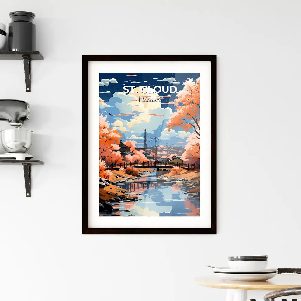 St. Cloud, Minnesota, A Poster of a painting of a river with a bridge and trees Default Title
