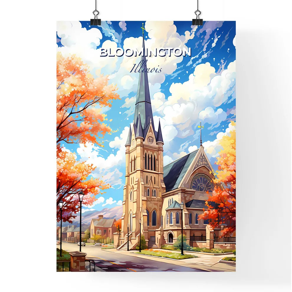 Bloomington, Illinois, A Poster of a church with a steeple and trees Default Title