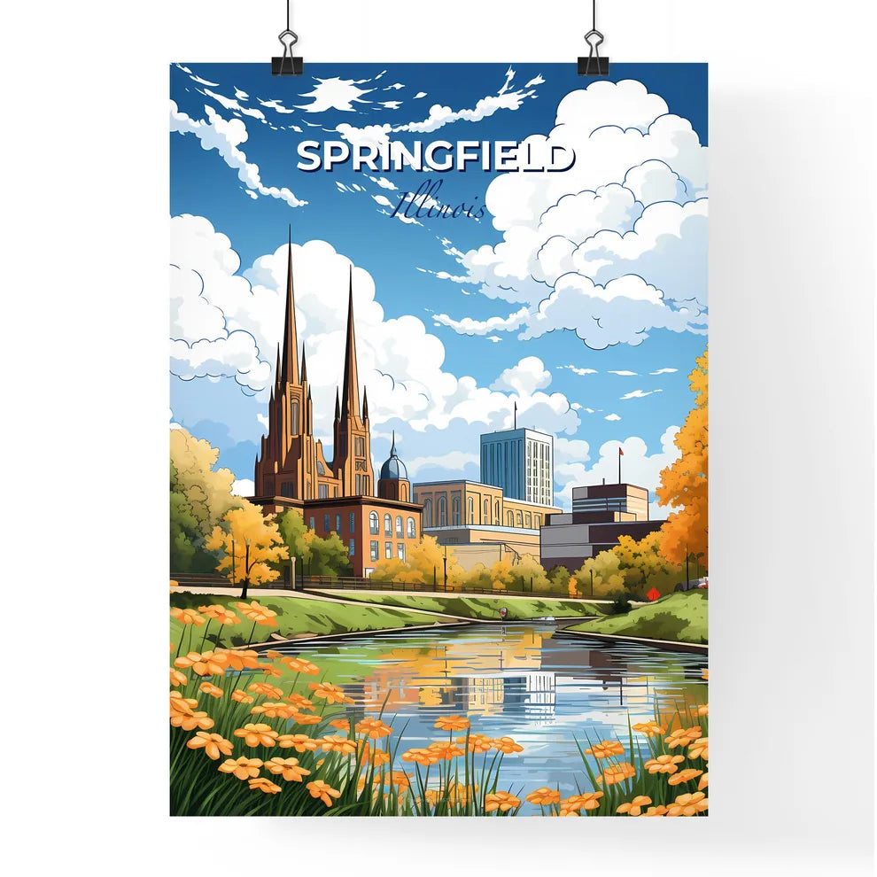 Springfield, Illinois, A Poster of a river with a city and buildings Default Title