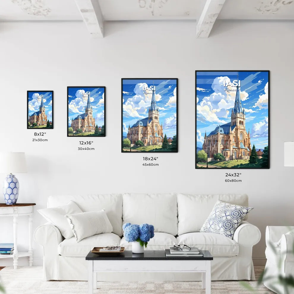 Iasi, Romania, A Poster of a church with a steeple and trees Default Title