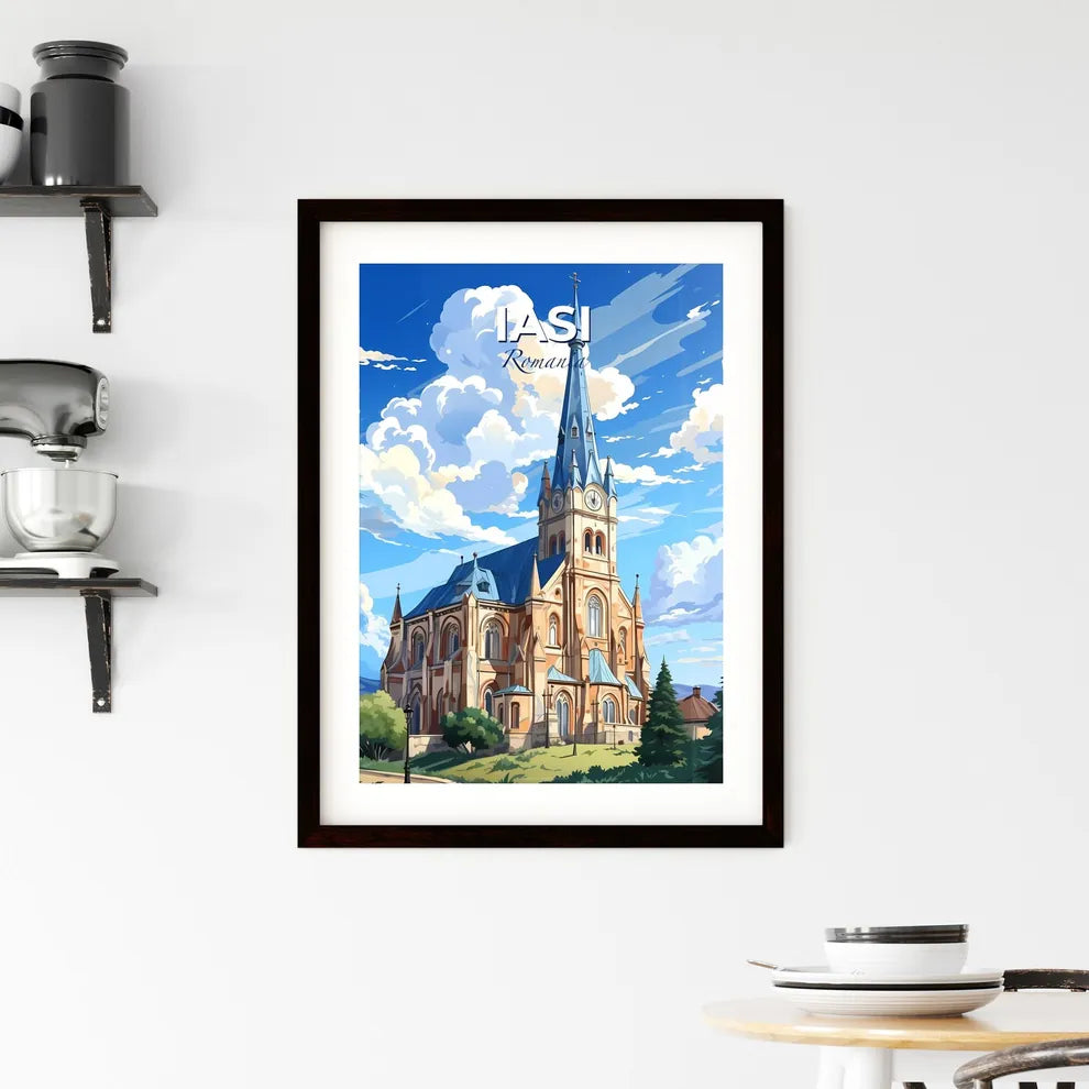 Iasi, Romania, A Poster of a church with a steeple and trees Default Title