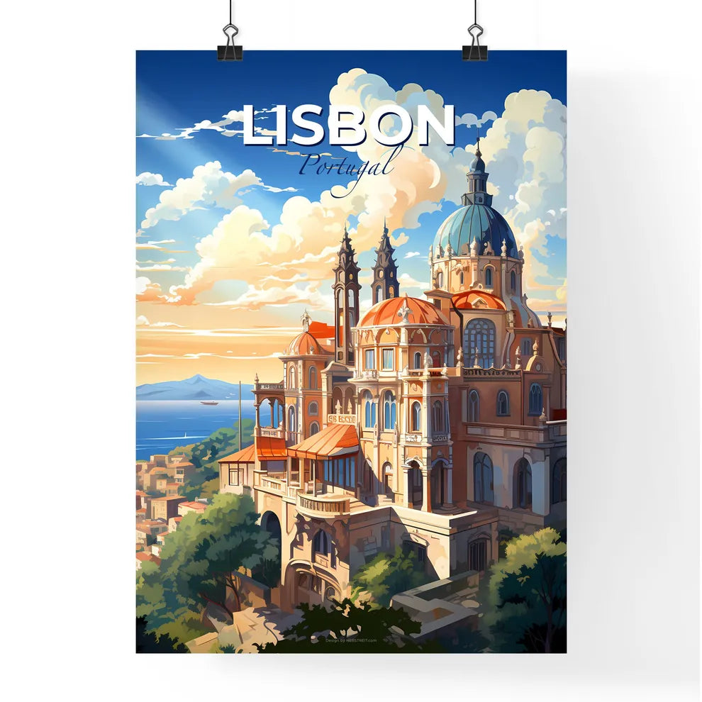 Lisbon, Portugal, A Poster of a large building with a dome and a blue roof Default Title