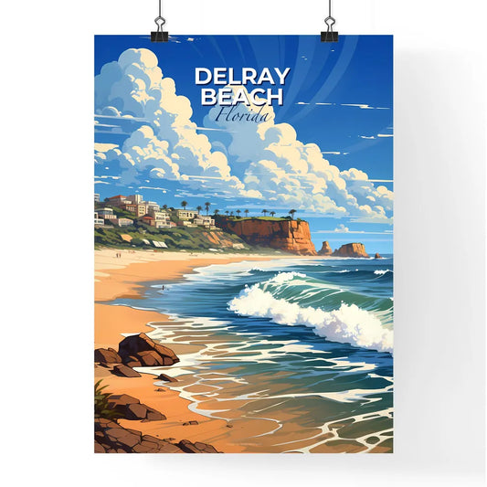 Delray Beach, Florida, A Poster of a beach with waves and buildings on the side Default Title