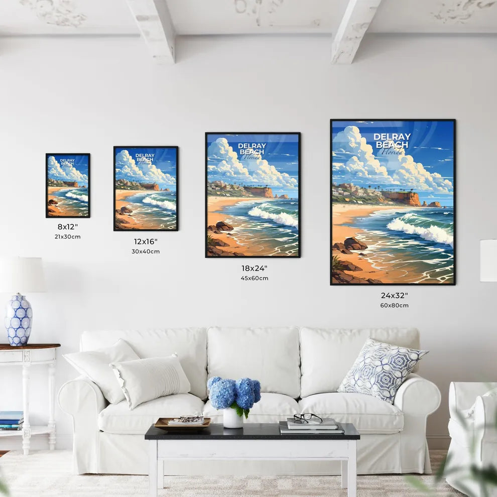 Delray Beach, Florida, A Poster of a beach with waves and buildings on the side Default Title