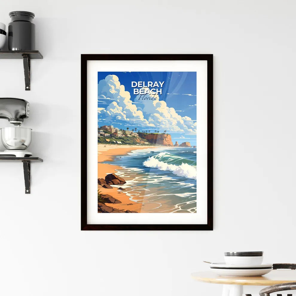 Delray Beach, Florida, A Poster of a beach with waves and buildings on the side Default Title