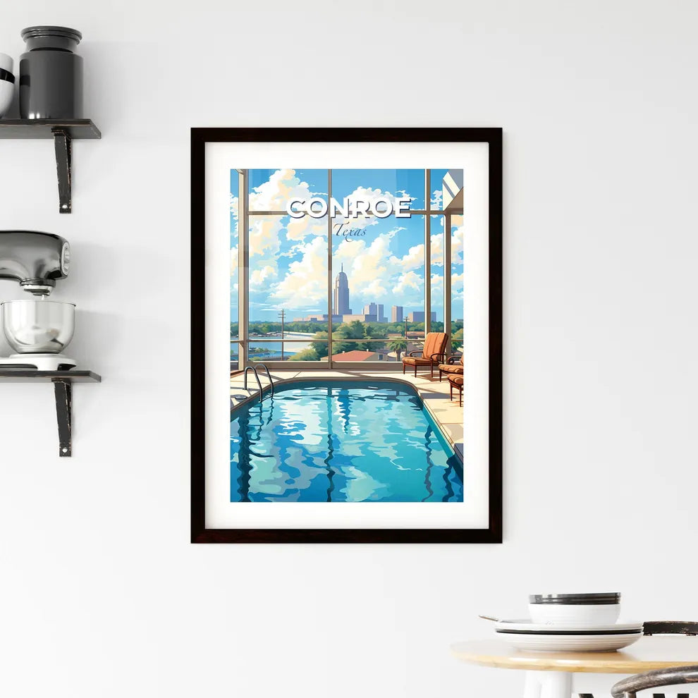 Conroe, Texas, A Poster of a swimming pool with chairs and a large window Default Title