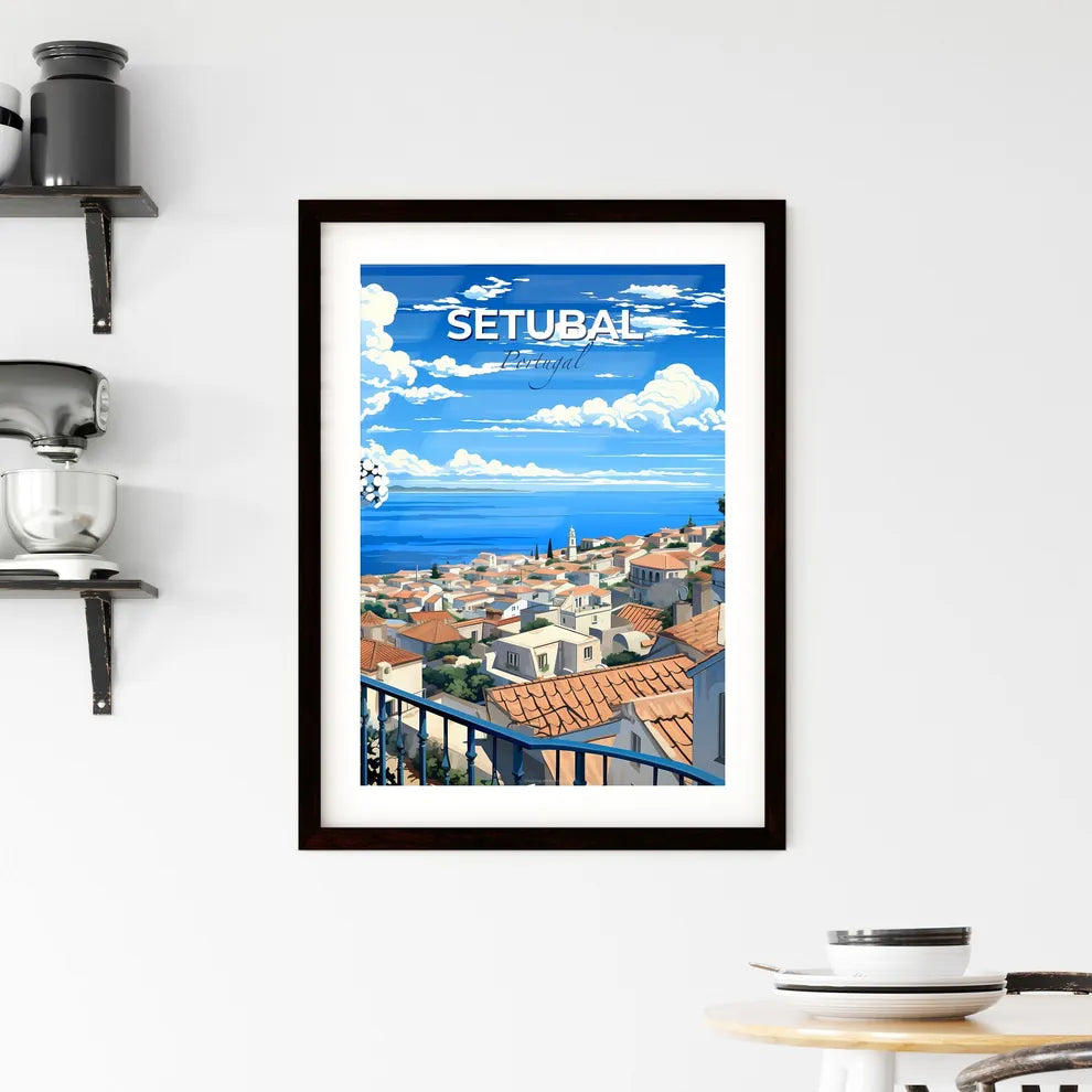 Setubal, Portugal, A Poster of a view of a town from a balcony overlooking the ocean Default Title