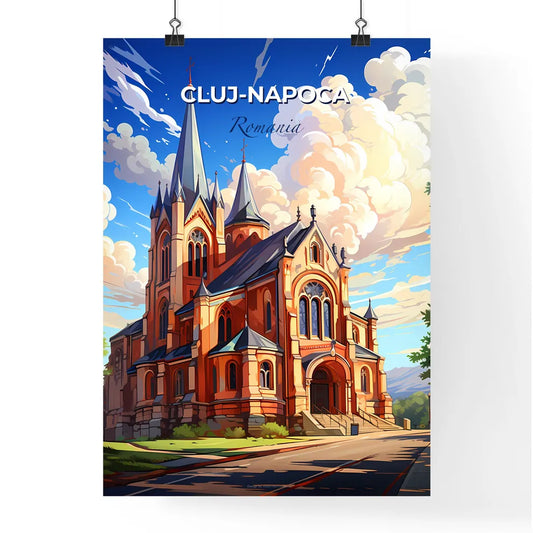 Cluj-Napoca, Romania, A Poster of a building with a steeple and trees and clouds in the sky Default Title