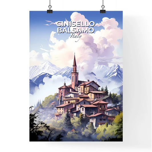 Cinisello Balsamo, Italy, A Poster of a building on a hill with trees and mountains in the background Default Title