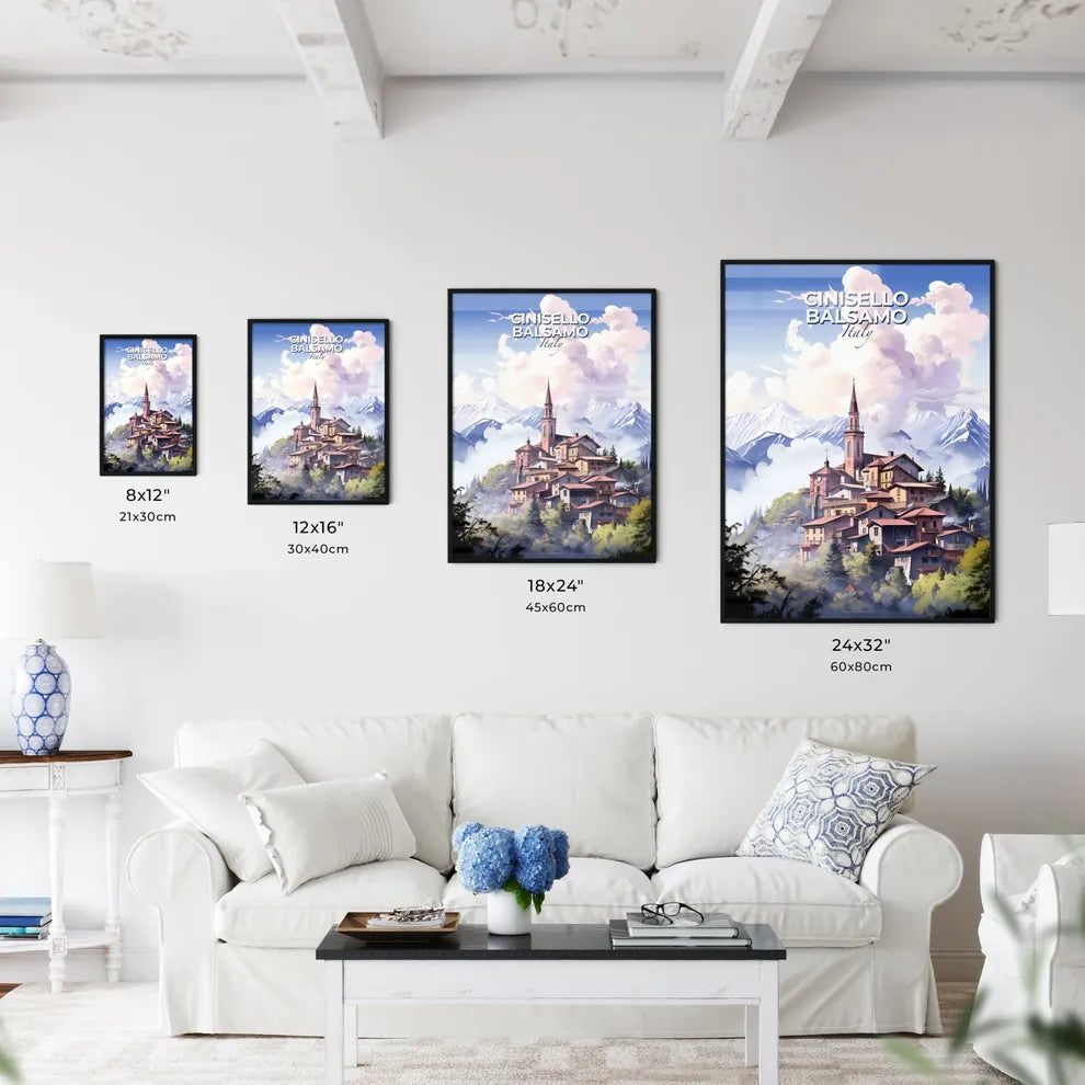 Cinisello Balsamo, Italy, A Poster of a building on a hill with trees and mountains in the background Default Title