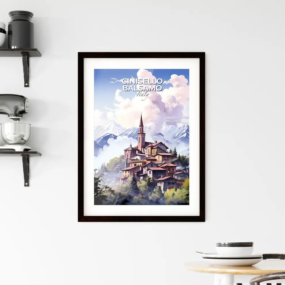 Cinisello Balsamo, Italy, A Poster of a building on a hill with trees and mountains in the background Default Title