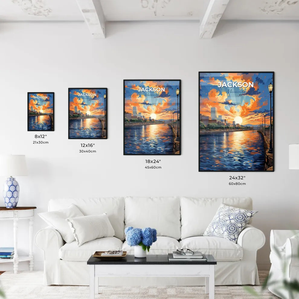 Jackson, Mississippi, A Poster of a water way with a city in the background Default Title
