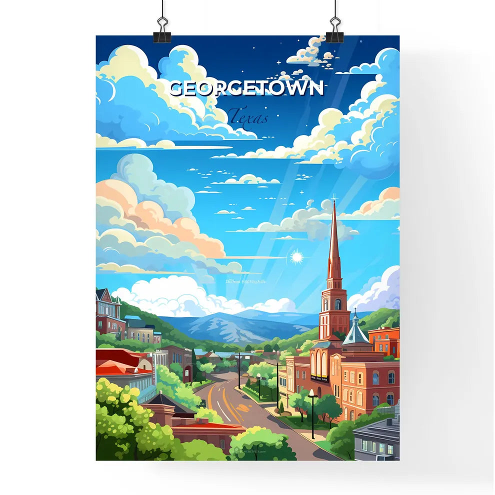 Georgetown, Texas, A Poster of a city with a steeple and trees Default Title