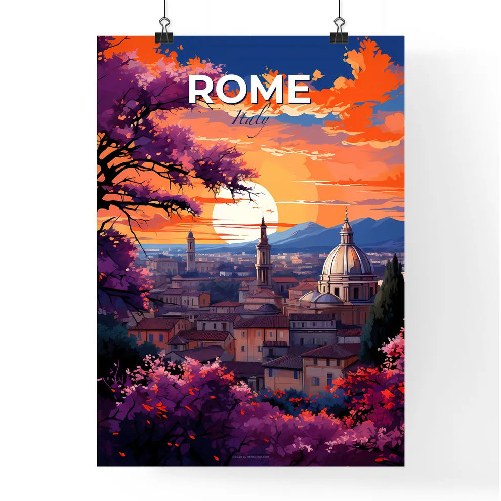 Rome, Italy, A Poster of a sunset over a city Default Title