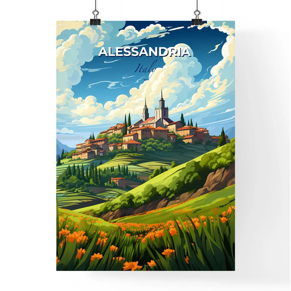 Alessandria, Italy, A Poster of a landscape with a town on a hill Default Title