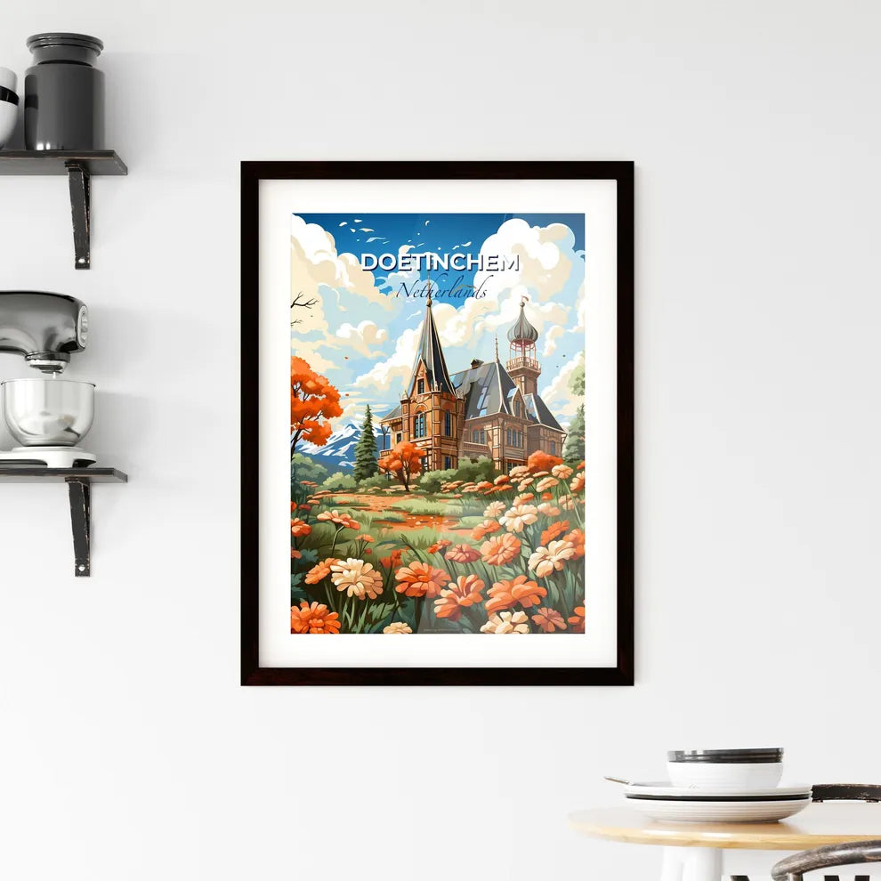 Doetinchem, Netherlands, A Poster of a painting of a castle with orange flowers Default Title