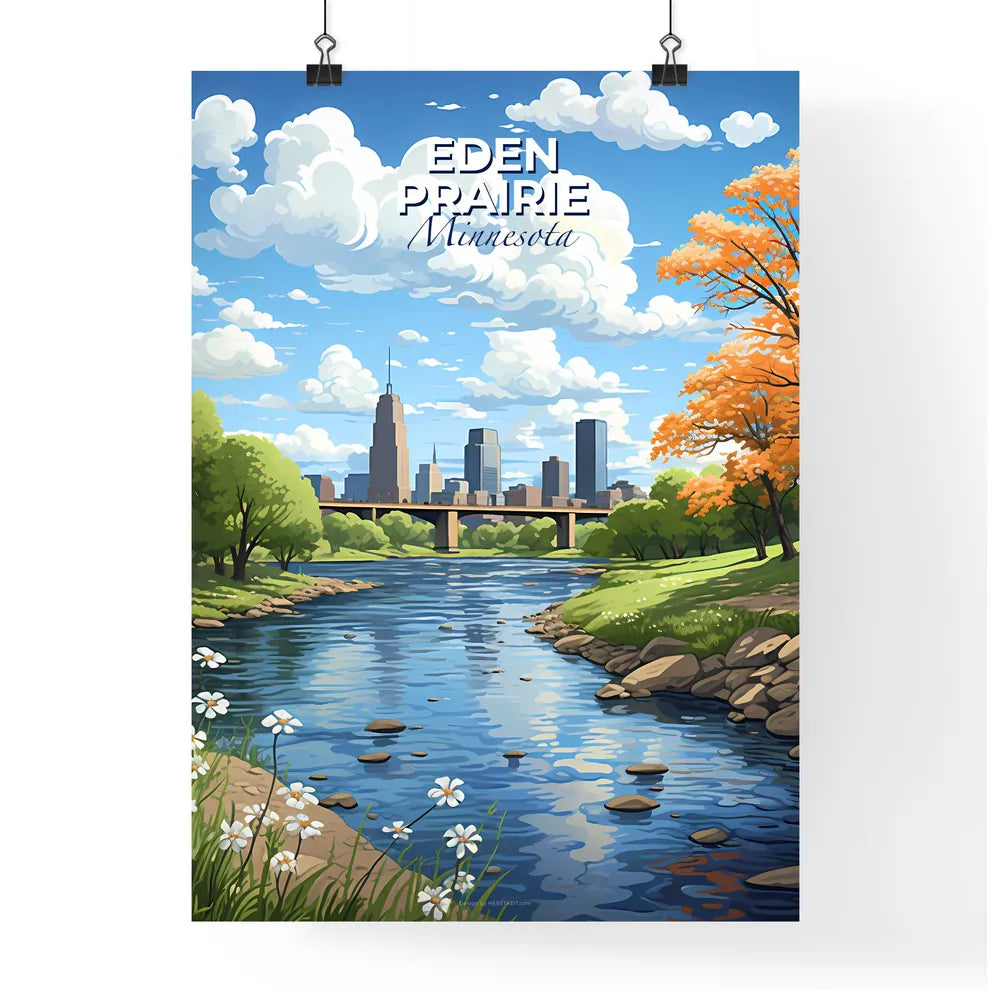 Eden Prairie, Minnesota, A Poster of a river with trees and a bridge in the background Default Title