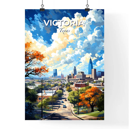 Victoria, Texas, A Poster of a city with trees and clouds Default Title