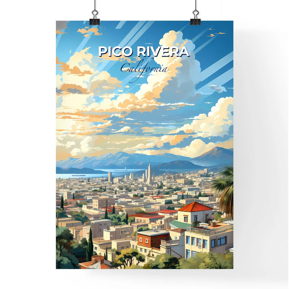 Pico Rivera, California, A Poster of a city with trees and mountains in the background Default Title