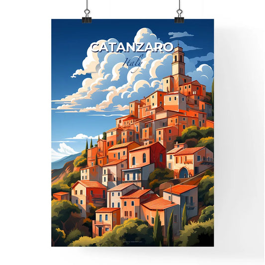 Catanzaro, Italy, A Poster of a colorful buildings on a hill Default Title
