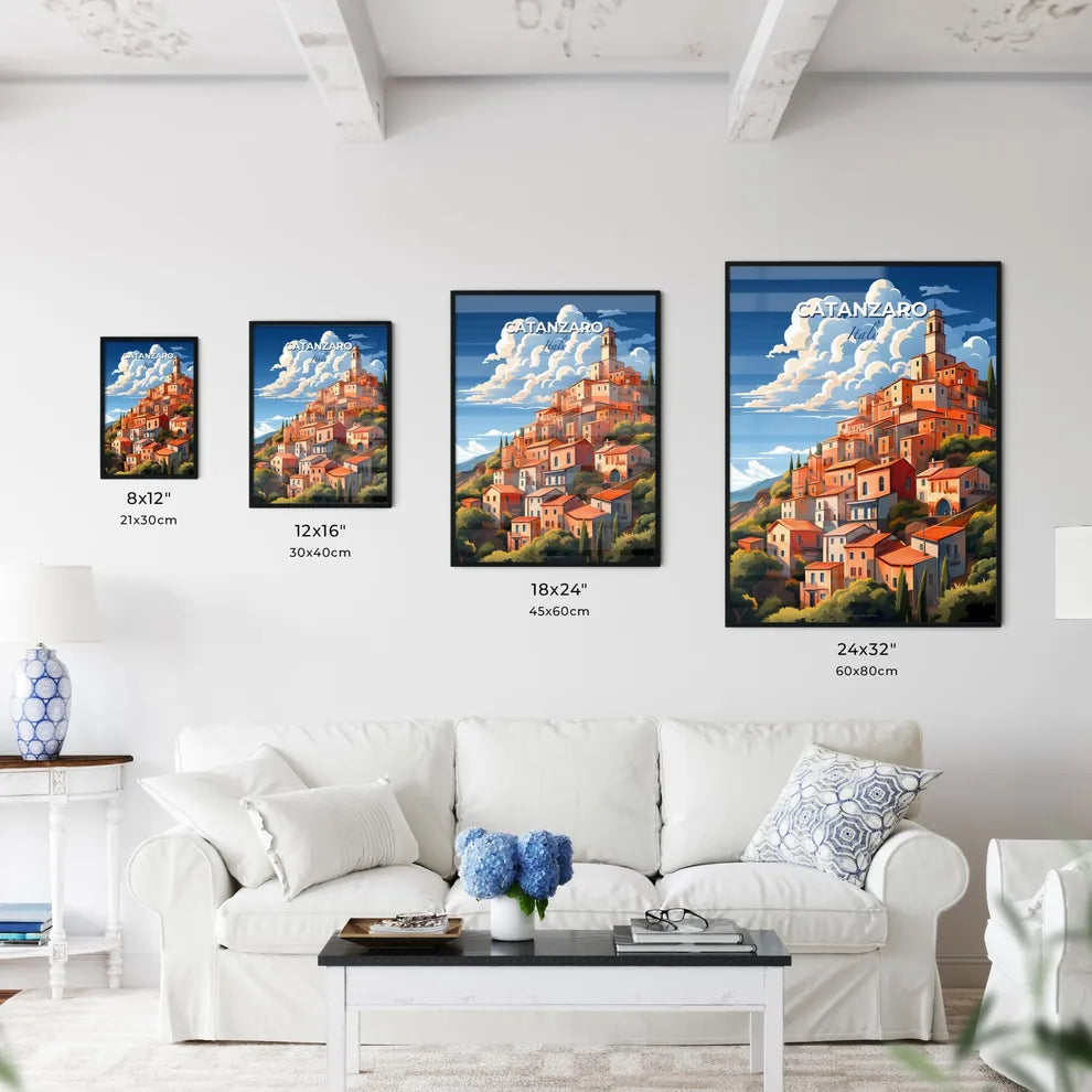 Catanzaro, Italy, A Poster of a colorful buildings on a hill Default Title