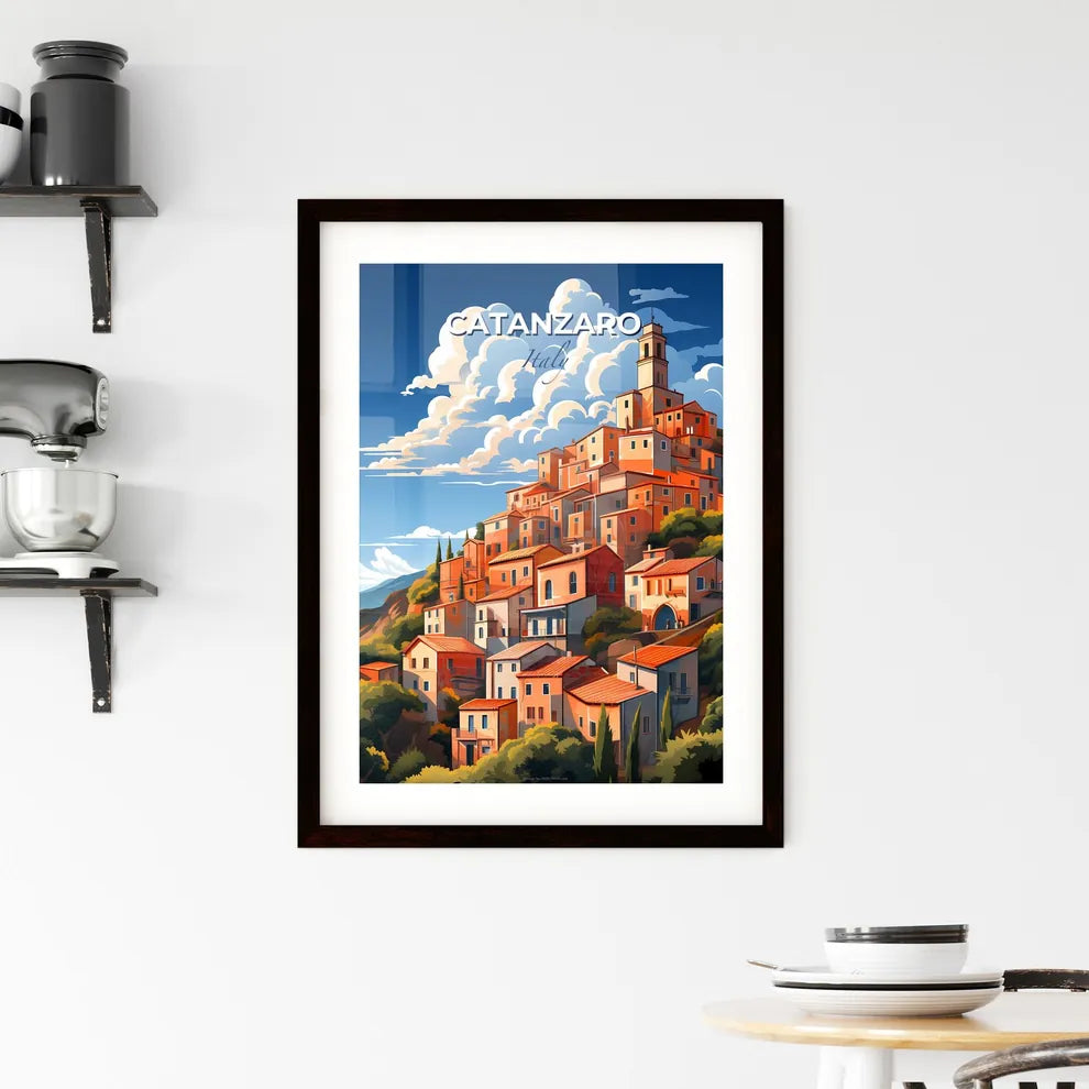 Catanzaro, Italy, A Poster of a colorful buildings on a hill Default Title