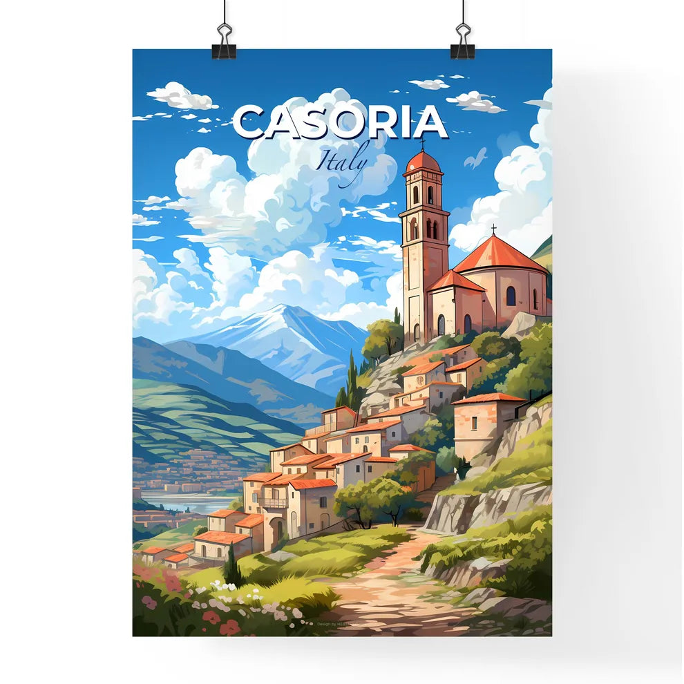 Casoria, Italy, A Poster of a building on a hill with a steeple Default Title