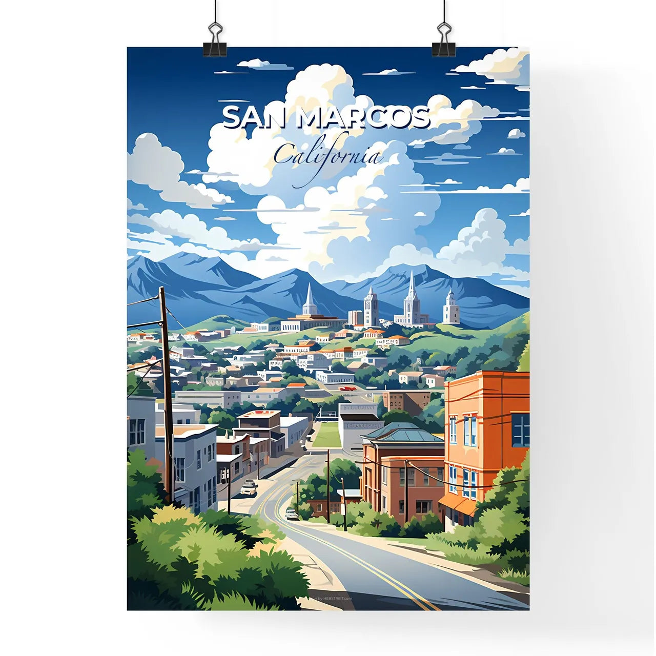San Marcos, California, A Poster of a city with mountains in the background Default Title