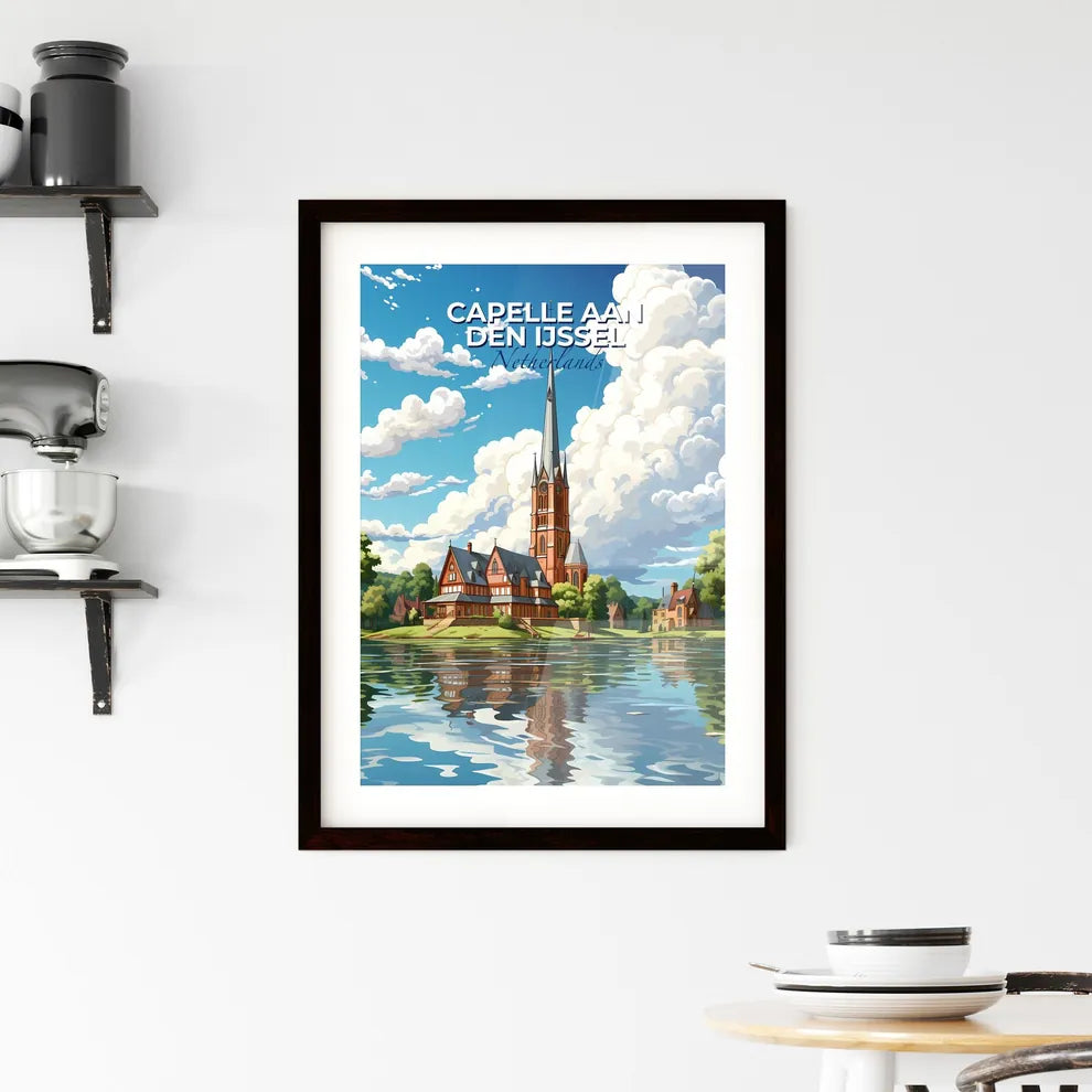 Capelle Aan Den Ijssel, Netherlands, A Poster of a church with a tower and a lake Default Title
