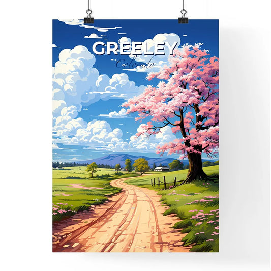 Greeley, Colorado, A Poster of a road with pink flowers and a tree Default Title