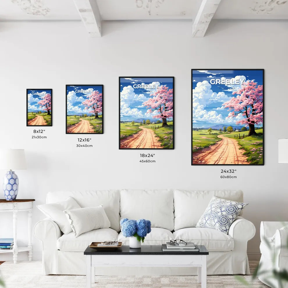 Greeley, Colorado, A Poster of a road with pink flowers and a tree Default Title