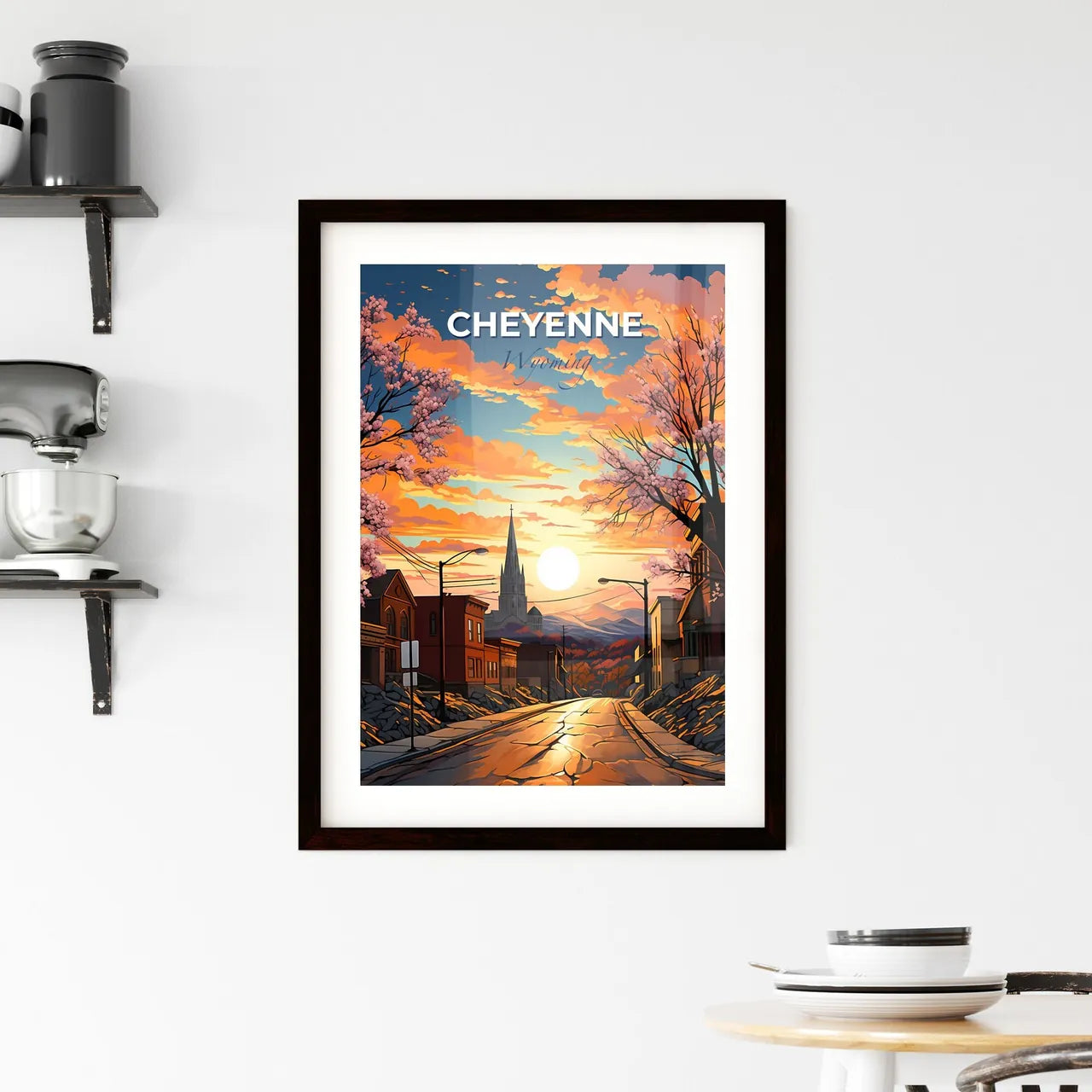 Cheyenne, Wyoming, A Poster of a street with trees and buildings in the background Default Title