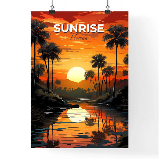Sunrise, Florida, A Poster of a sunset over a river with palm trees Default Title
