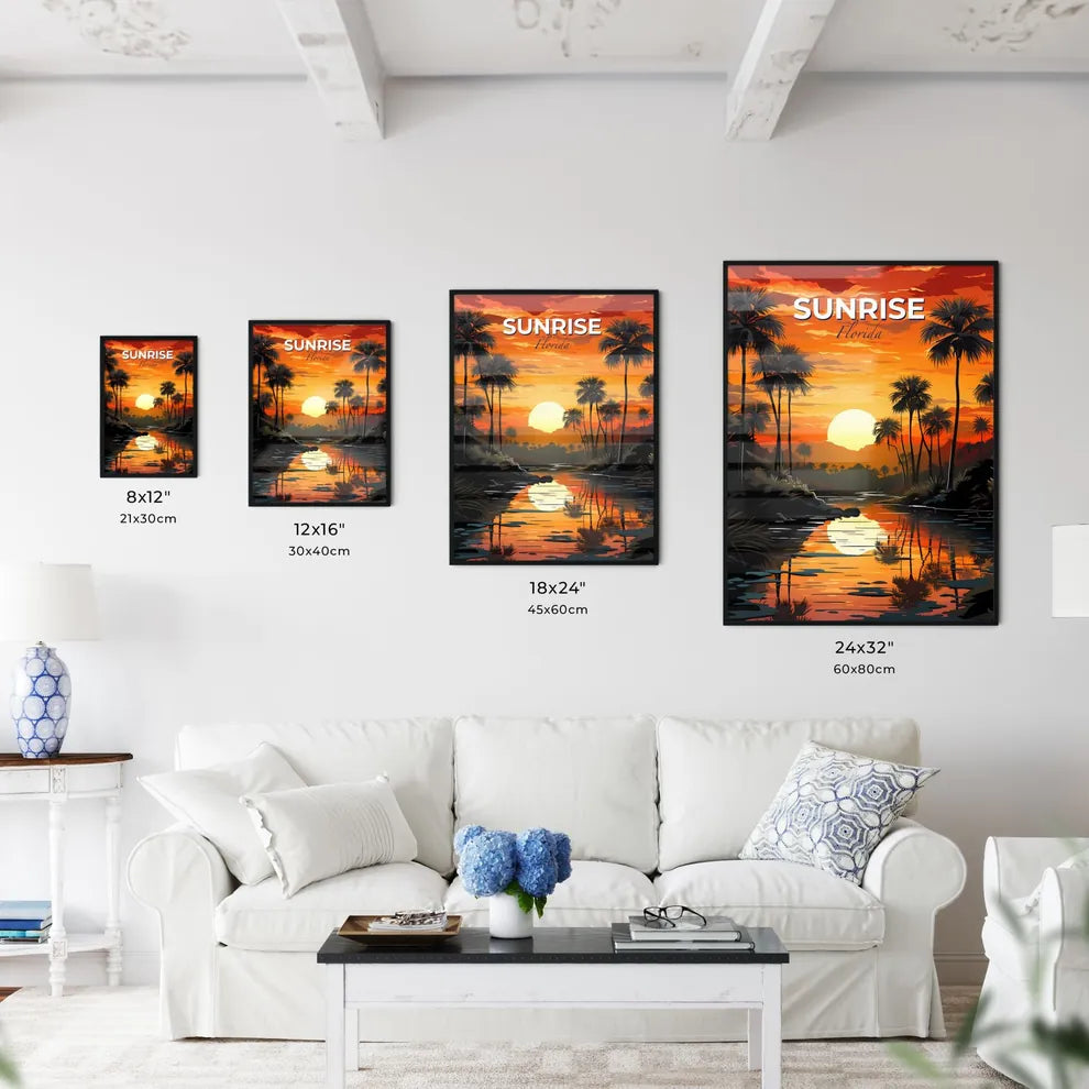 Sunrise, Florida, A Poster of a sunset over a river with palm trees Default Title