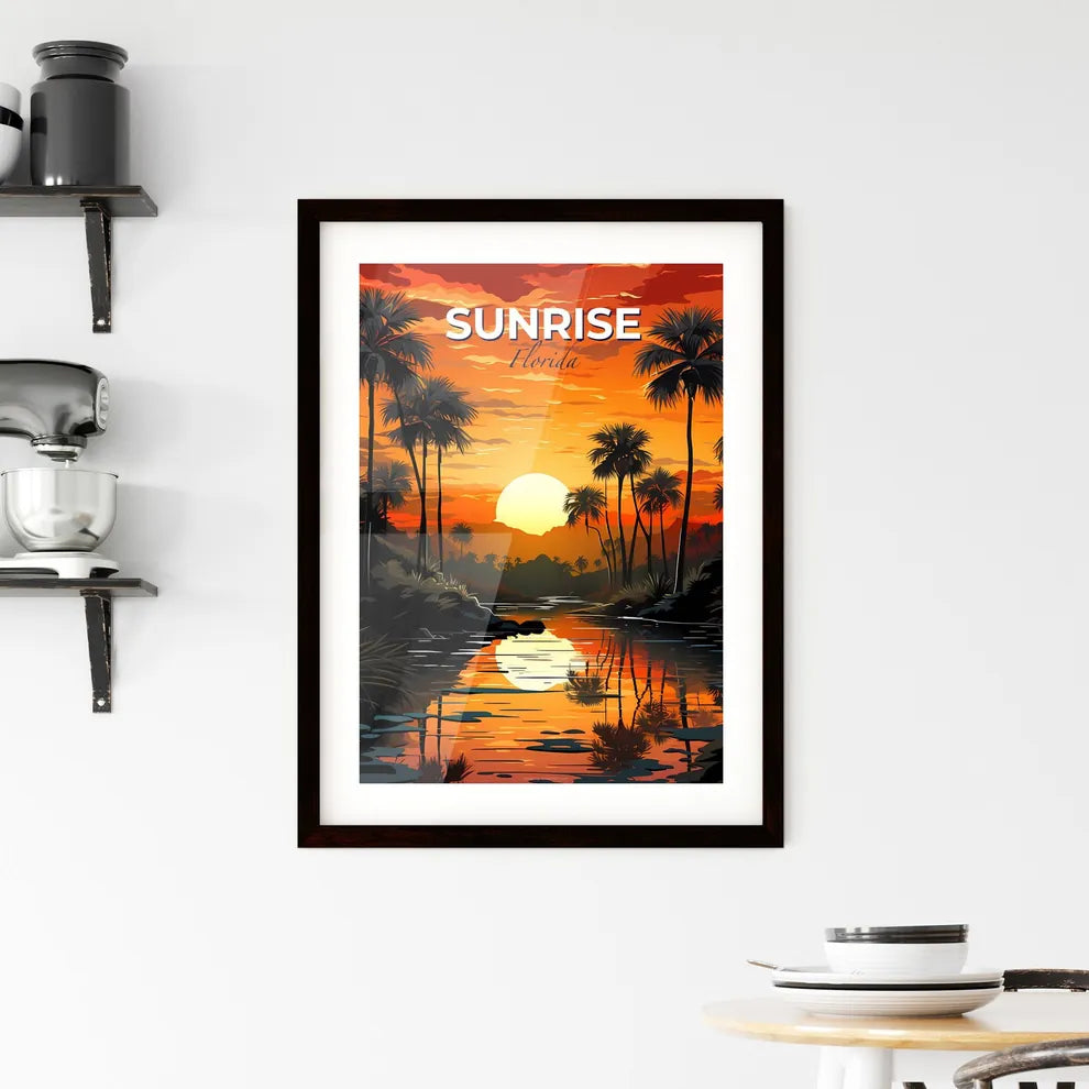 Sunrise, Florida, A Poster of a sunset over a river with palm trees Default Title