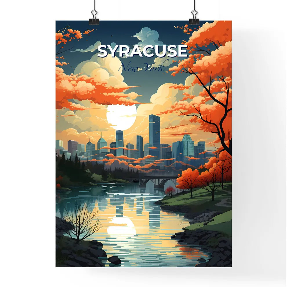 Syracuse, New York, A Poster of a river with trees and a city in the background Default Title