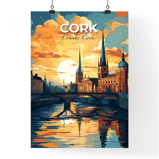 Cork, County Cork, A Poster of a bridge over a river with a bridge and a city with towers Default Title